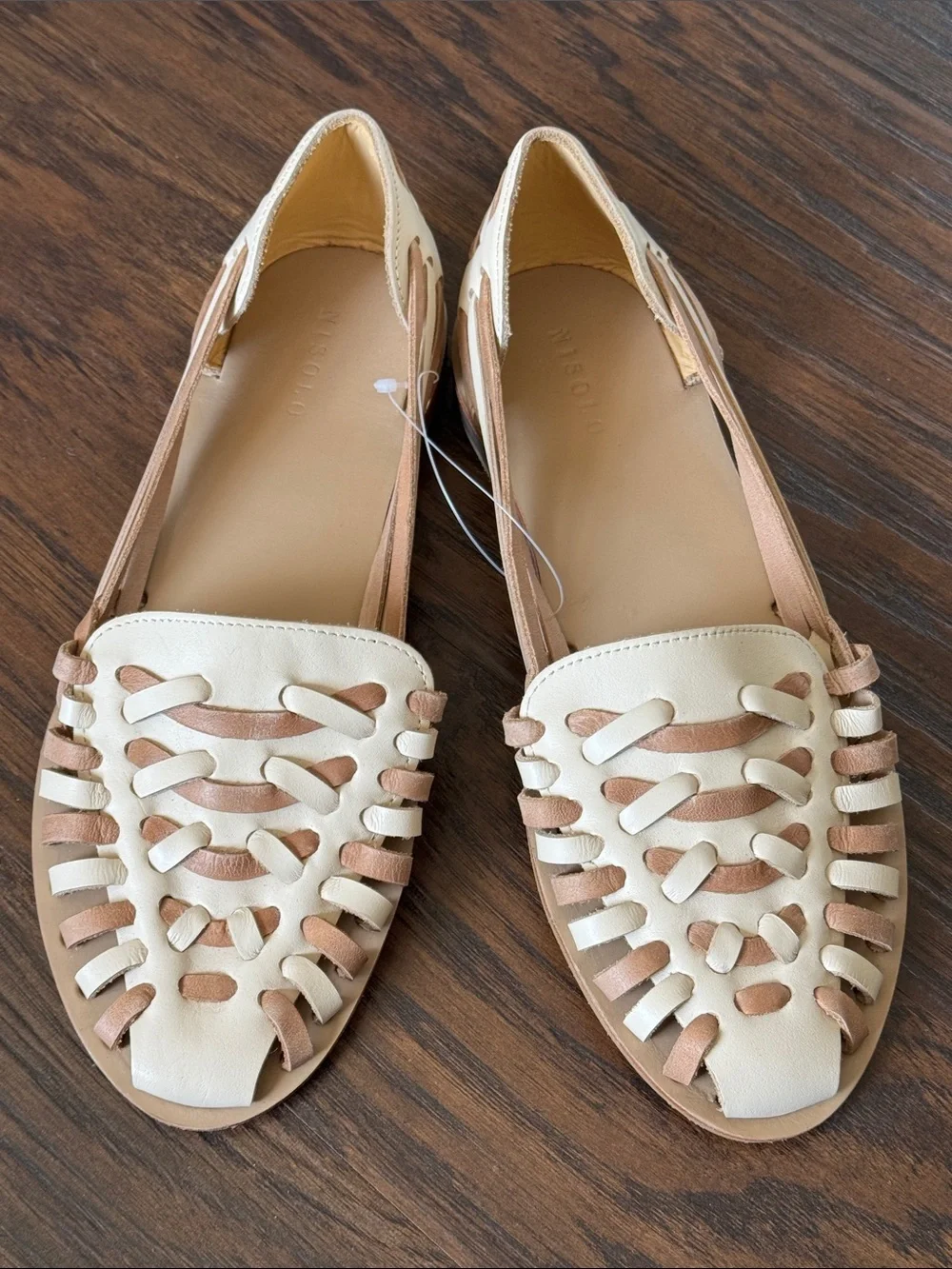 Nisolo New Cream & Tan Woven Leather Slip-Ons